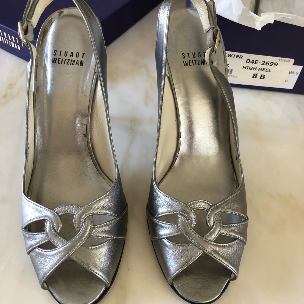 Stuart Weitzman Loopy Pewter Open Toe S